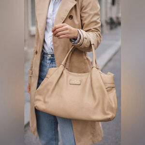 Kate Spade New York Pebbled Leather Satchel Beige Top Handle Bag